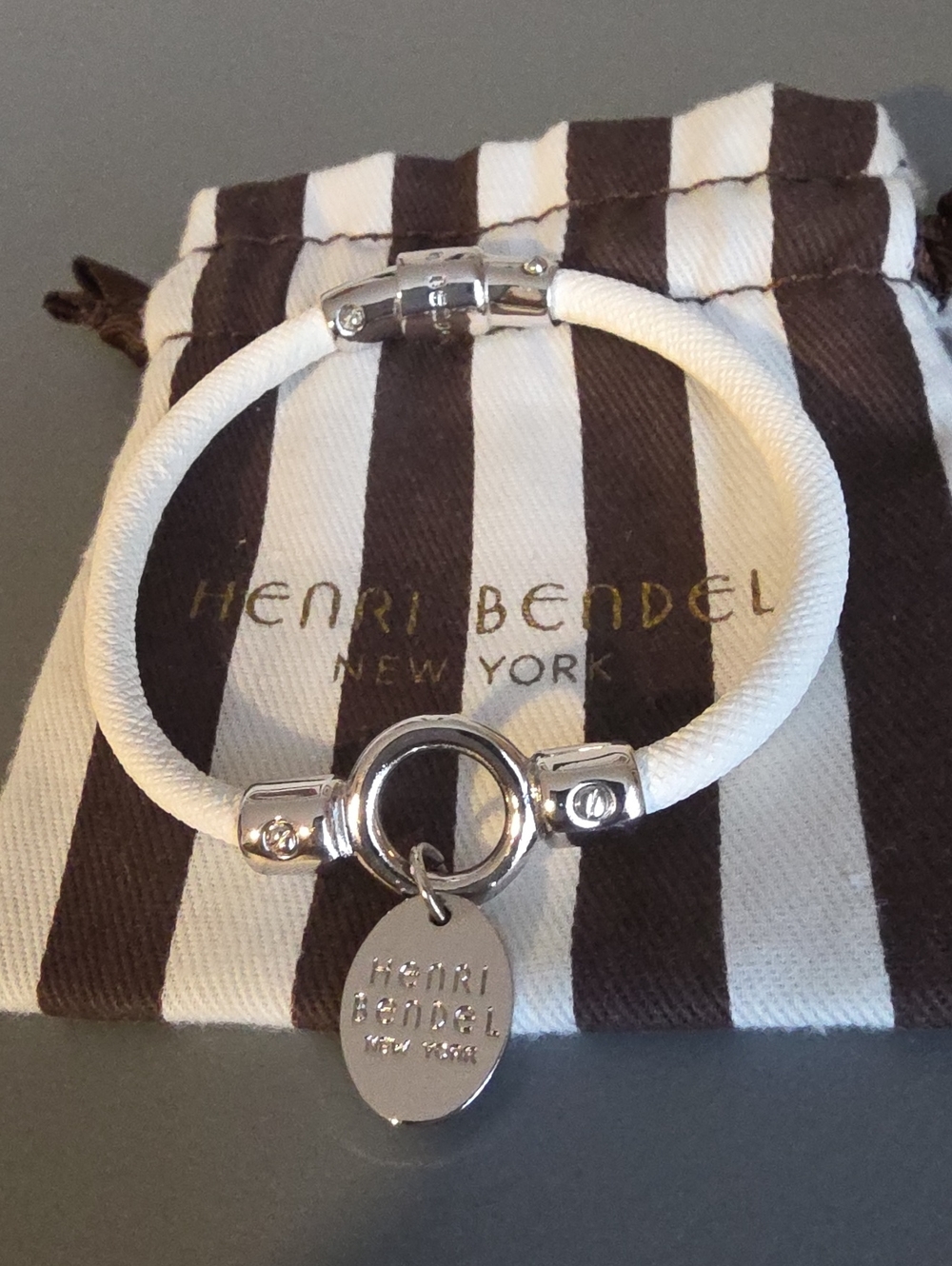 HENRI BENDEL NEW YORK Leather Magnet Closure Bracelet with Silver Charm